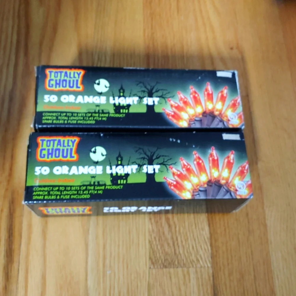 2 Set Totally Ghoul Halloween 50 Orange String Lights Set Indoor/Outdoor Vintage